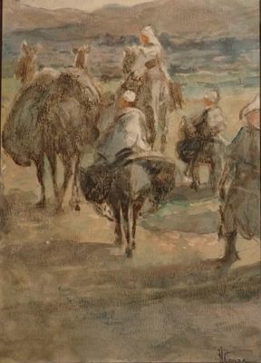 painting of a group of people riding on the backs of horses