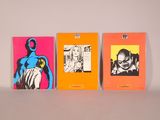 three cards with a picture of a man and a woman on them on a white surface