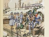 a drawing of a group of soldiers on a snowy hill