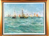 a picture of a painting of boats in the water