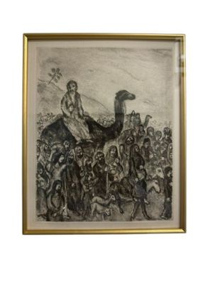 painting of a man on a horse with a group of people behind him