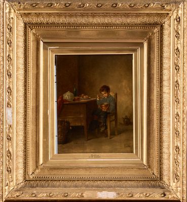 une peinture représentant un homme et une femme assis à une table