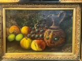 a painting of a still life with fruit on a table