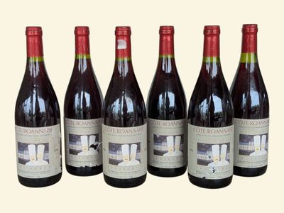 six bottles of wine are lined up in a row on a table