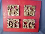 quatre sculptures en bois représentant la Nativité de Jésus, Marie et Joseph