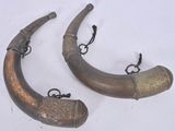 two horns that are sitting next to each other on a table