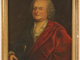 a painting of a man in a red coat holding a book