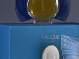 a bottle of perfume sitting on top of a blue box