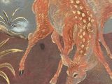 a painting of a deer that is standing in the grass