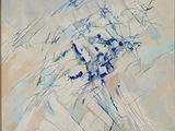 painting of a painting of a bunch of flowers in blue and white