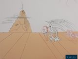 a drawing of a cartoon character in a desert