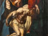 an image of a painting of jesus being taken from the cross