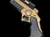 3d model of a golden gun with a black background