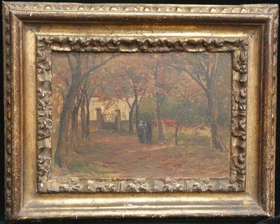 an image of a painting of a house in a wooded area