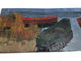 a picture of a painting of a boat on the water