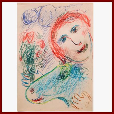 CHAGALL Marc 1887-1985 : Autoportrait à l'âne vert, 1970-75.