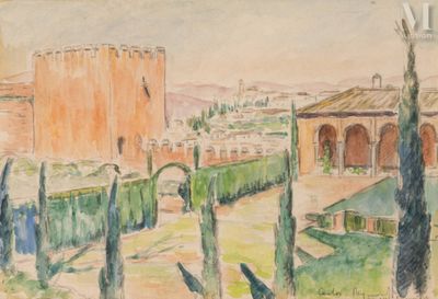 an image of a painting of a view of a city from a window