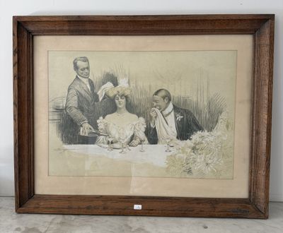 une vieille photo représentant un homme et une femme assis à une table