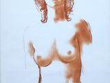 drawing of a nude woman with long hair and no shirt