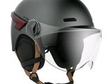 helmet with goggles and goggles attached to it on a white background