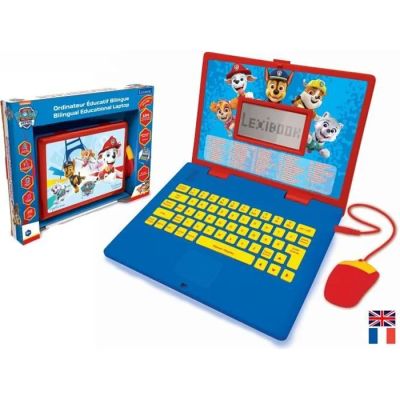 un ordinateur portable jouet avec une souris et une image de la Pat' Patrouille