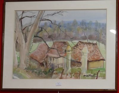 Pierre GAILLARDOT (1910-2002) Vue de maisons Aquarelle sur p…