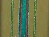 une peinture à l'huile représentant une tour horloge avec des bougies à l'intérieur