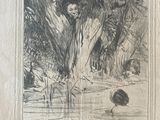 un dessin représentant une femme et un enfant dans l'eau