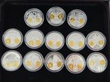 twelve coin set in a black case with gold and silver coins
