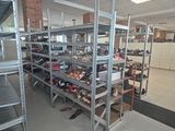 a room with a lot of shoes on the shelves