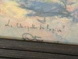 a picture of a painting of a woman sitting on a bench