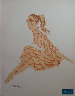 tableau représentant une femme assise par terre, les jambes croisées