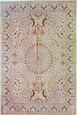 an antique persian rug with a medallion design on the center