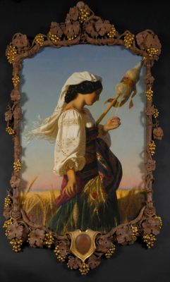 une photo d'un tableau représentant une femme dans un champ
