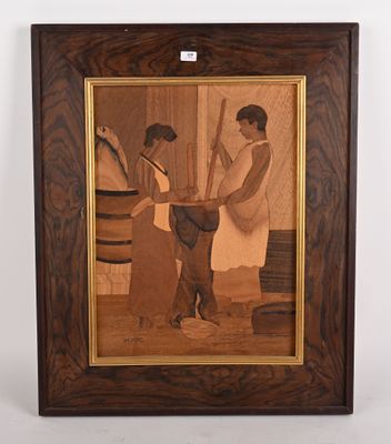 tableau représentant un homme et une femme jouant au baseball