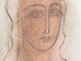 drawing of a woman ' s face with a veil on her head
