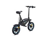 un gros plan d'une trottinette électrique noire et bleue sur fond blanc