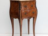 an image of a small wooden table with a marble top