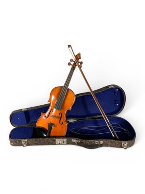 un violon et un étui à violon sur fond blanc
