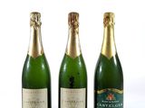 trois bouteilles de champagne posées les unes à côté des autres sur une surface blanche