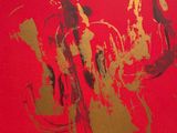 an image of a painting of a violin on a red background
