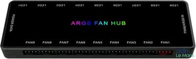 a black box with a rainbow light on top of it