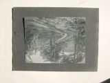 a black and white drawing of a mountain scene