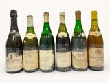 six bouteilles de vin sont alignées sur une surface blanche