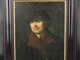 un tableau représentant un homme portant un chapeau et un manteau noirs