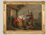 un vieux tableau représentant un homme et une femme avec un panier de pain