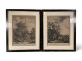 two framed prints of a man riding a horse and a woman riding a horse