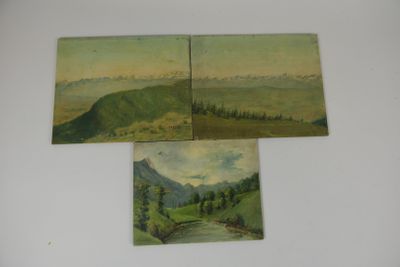 E. DEBRAINE (XIX-XX° siècle) « Paysage du Jura Suisse » Troi…