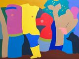 a painting of a group of people standing together
