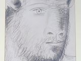 drawing of a man with a beard and a goat ' s head